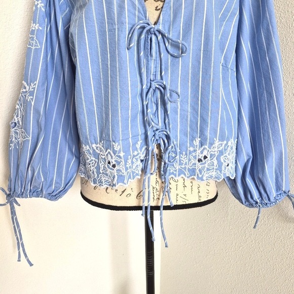 Future Collective Eyelet Floral Peasant Blouse XXL Blue Cotton Boho Cottagecore - Picture 6 of 17